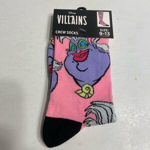 NWT Disney Villains Ursula Pink Crew Socks Unisex Size 9-13 Little Mermaid Pink